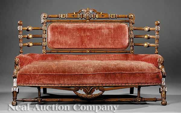 Appraisal: An American Neo-Grec Gilt Ebonized and Incised Walnut Sofa c