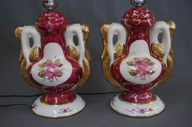 Appraisal: Pair 's- 's Ceramic Mermaid Parlor Lamps Produced in the