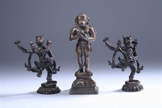 Appraisal: INDIAN BRONZE FIGURE OF HANUMAN Together with two dog-faced deity