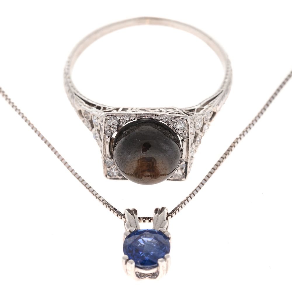 Appraisal: A Sapphire Pendant Black Star Sapphire Ring Platinum sapphire pendant