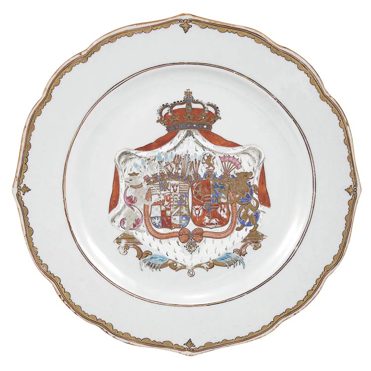 Appraisal: Chinese Export Armorial Porcelain Plate Circa Centering an elaborate double-crest