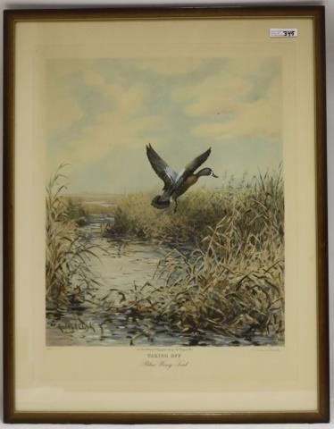 Appraisal: ROLAND CLARK FRAMED COLORED LITHOGRAPH TITLED TAKING OFF PENCIL SIGNED