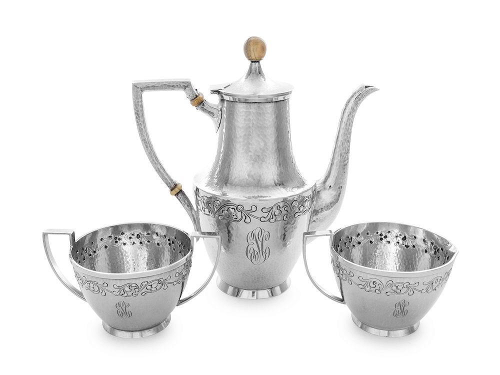 Appraisal: An American Silver Three-Piece Coffee Service An America Arts Crafts