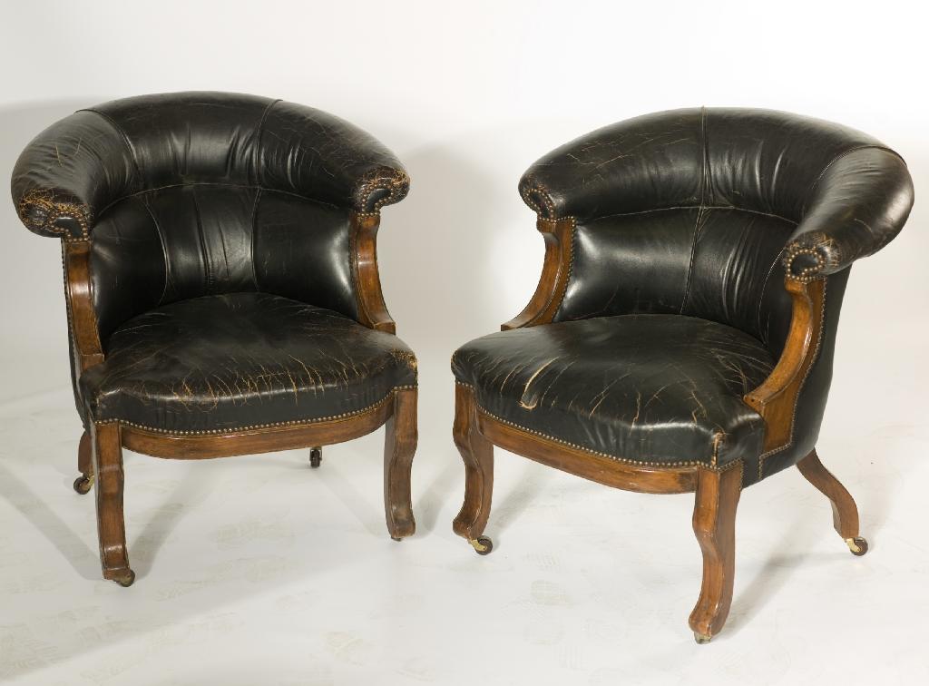 Appraisal: PAIR OF WILLIAM IV LEATHER UPHOLSTERED MAHOGANY GENTLEMAN'S LIBRARY CHAIRS