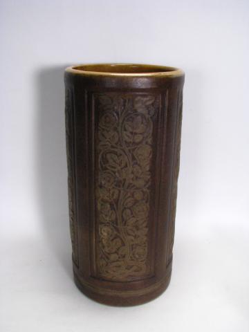 Appraisal: Vintage American art pottery umbrella stand brown glaze in floral