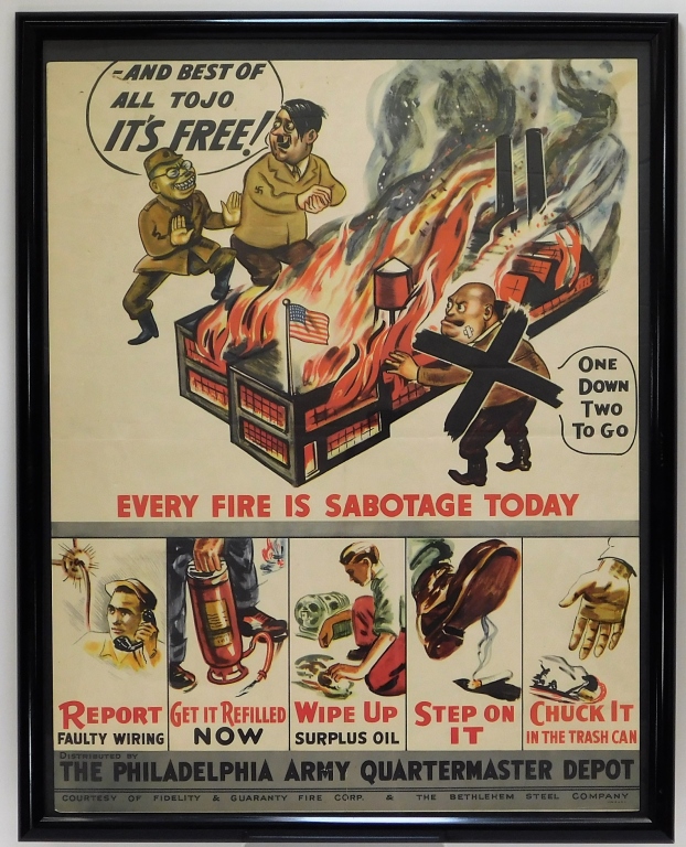 Appraisal: WWII EVERY FIRE IS SABOTAGE HITLER TOJO POSTER United States