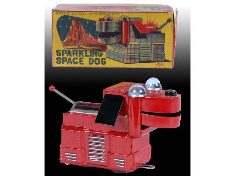 Appraisal: Japanese Tin Friction Sparkling Space Dog Toy with Description ''