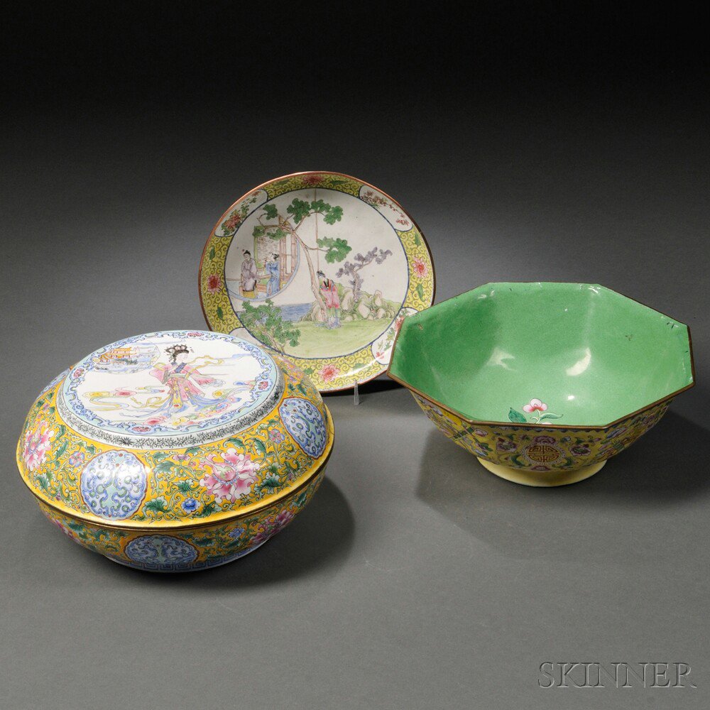 Appraisal: Three Canton Enamel Ware Items China th th century a