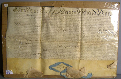 Appraisal: Thomas Penn signed indenture x signed lower center Tho Penn