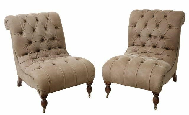 Appraisal: pair Contemporary button-tufted leather chairs Mitchell Gold and Bob Williams