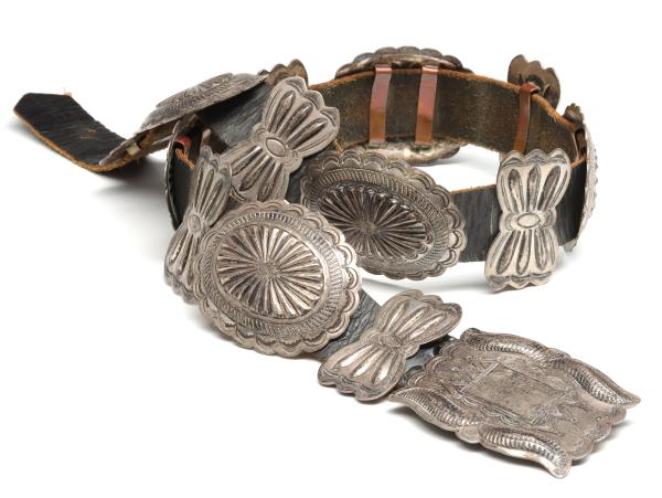 Appraisal: A -PIECE NAVAJO STERLING SILVER CONCHO BELTThe leather strap is