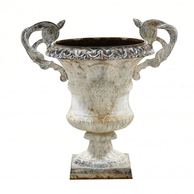 Appraisal: LARGE CAST IRON CLASSICAL STYLE DOUBLE HANDLED URN Late th