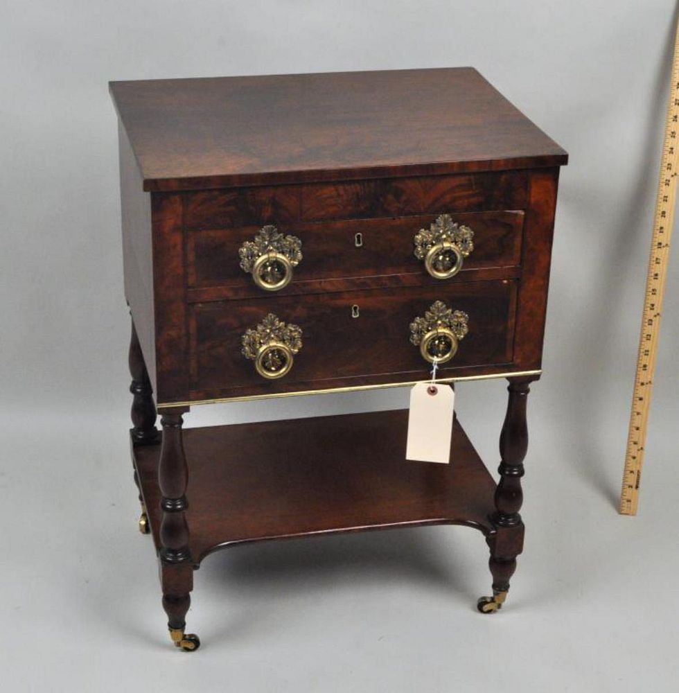 Appraisal: Federal Mahogany Two Drawer Work Table The drawers crossbanded and