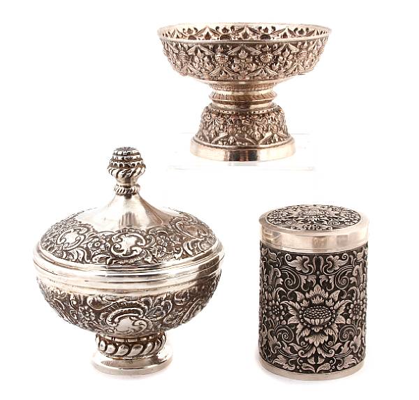 Appraisal: A group of Southeast Asian silver items th century Comprising