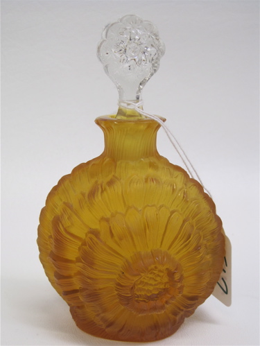 Appraisal: AMBER GLASS PERFUME BOTTLE flower form with clear stopper Height