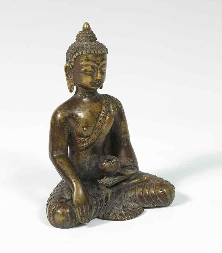 Appraisal: CHINESE BRONZE SEATED BUDDHA Marked on base Measures '' h