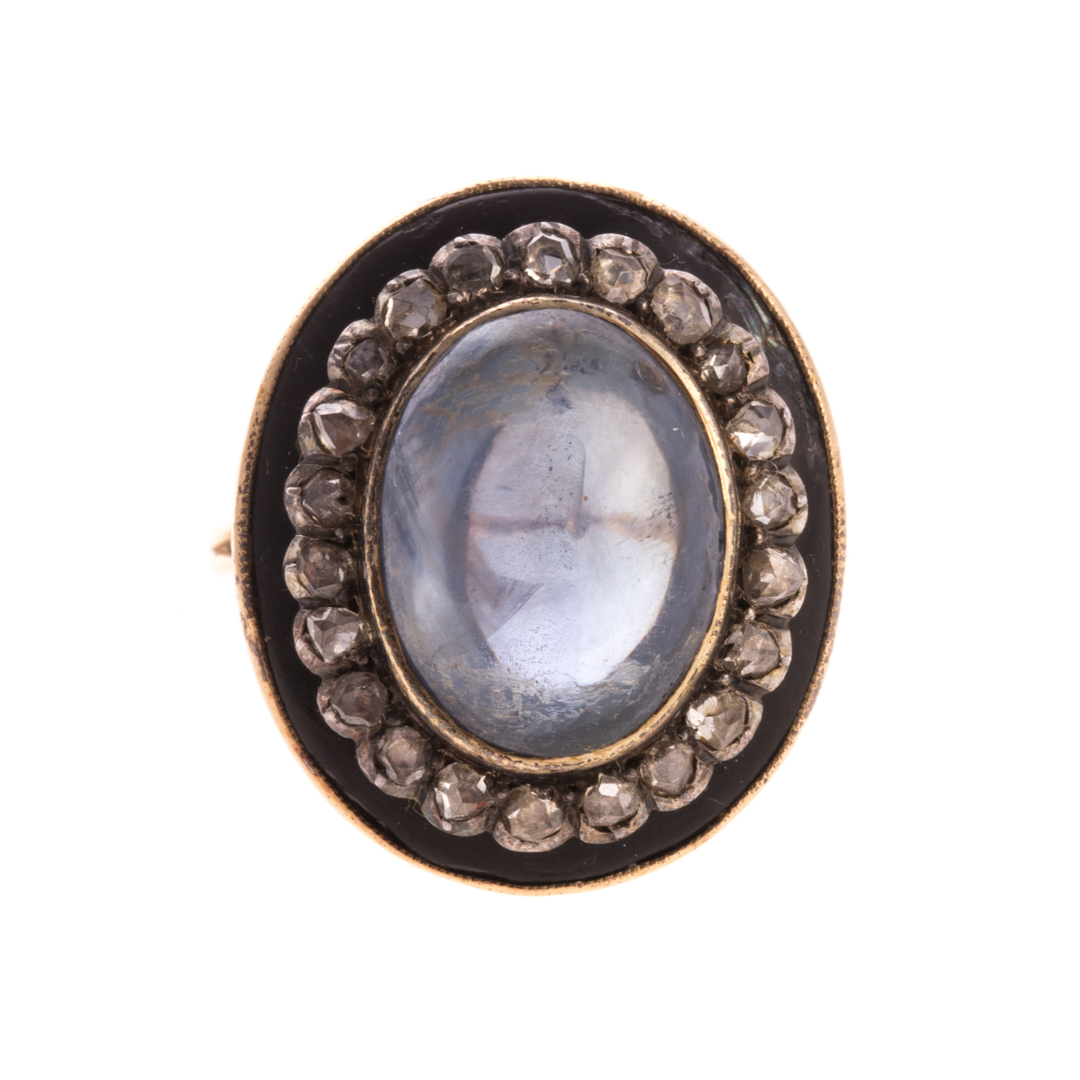 Appraisal: A Sapphire Cabochon Old Mine Diamond Ring K yellow gold