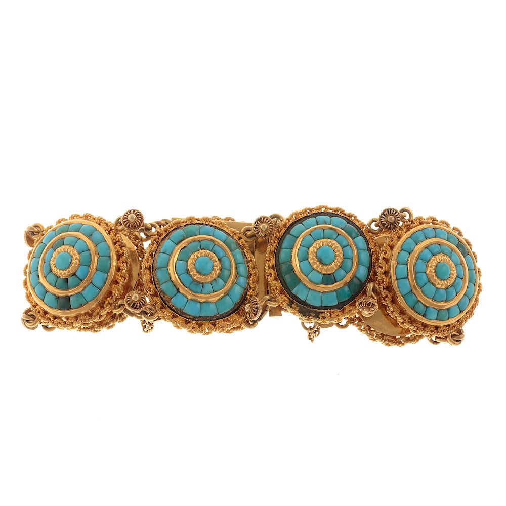 Appraisal: A Ladies Wide Turquoise Link Bracelet in K K yellow