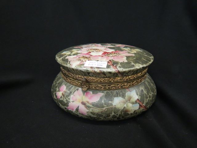 Appraisal: Kelva Art Glass Dresser Box floral on deep green diameter