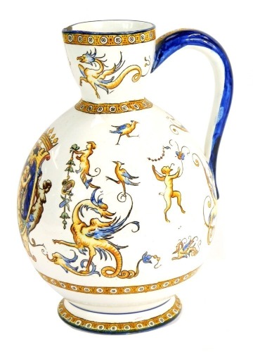 Appraisal: A Gien faience pottery ewer painted with a coat of