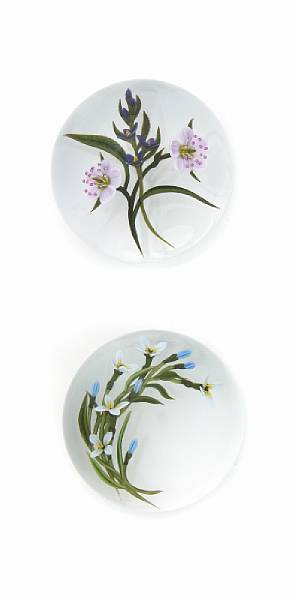 Appraisal: Two Chris Buzzini floral spray glass paperweights - each engraved