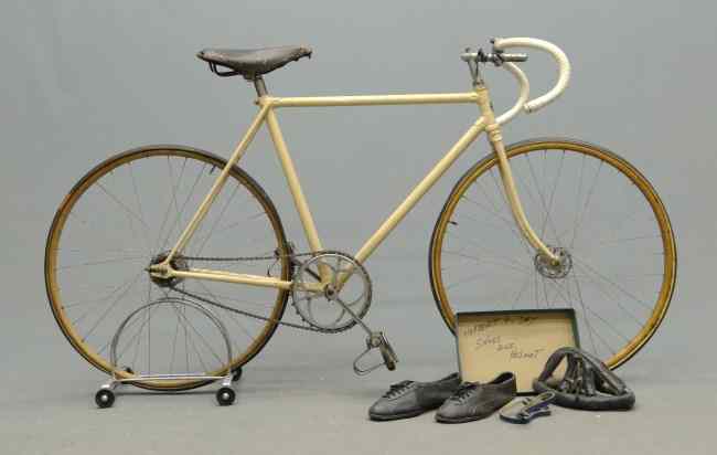 Appraisal: C Schwinn Paramount track bicycle Includes shoes and helmet Raced