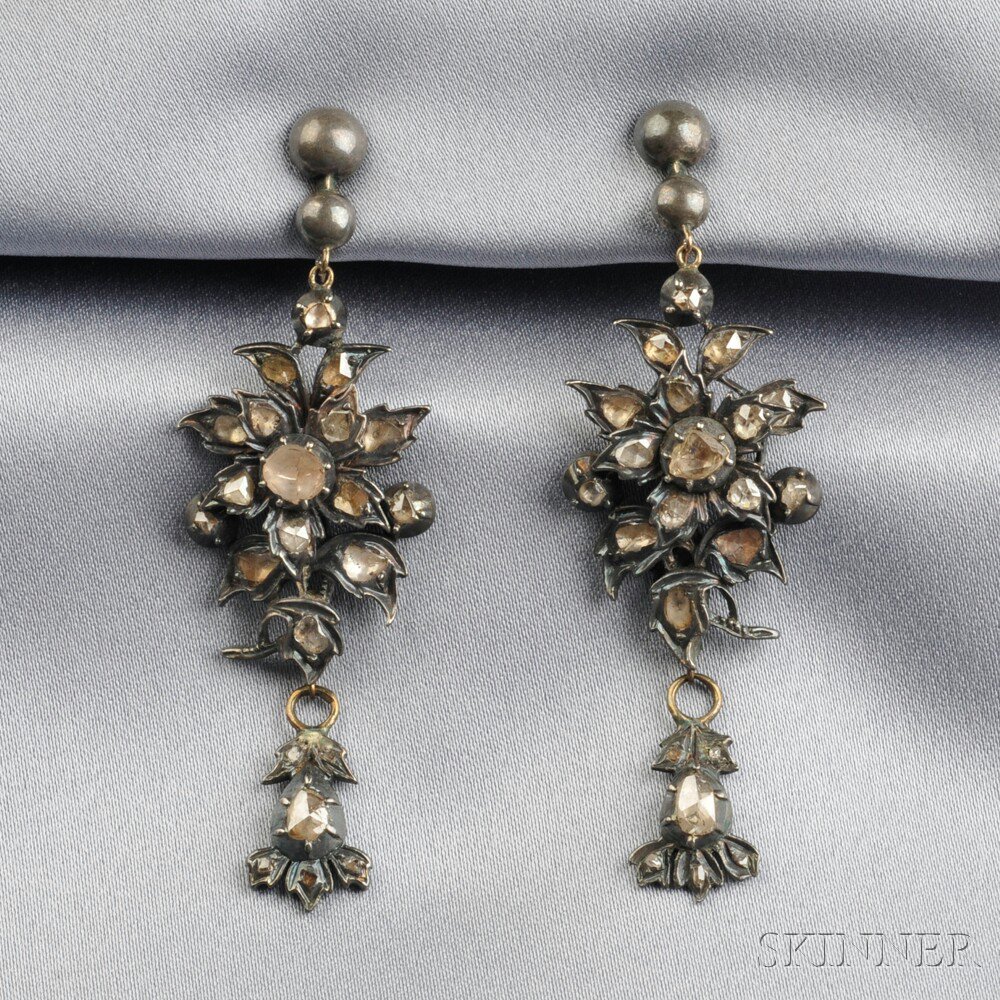 Appraisal: Silver and Rose-cut Diamond Earpendants of antique elements set with