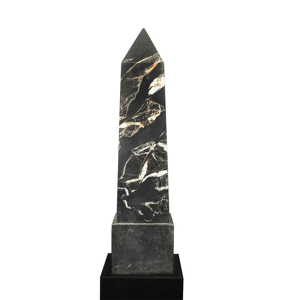 Appraisal: EXTREMELY LARGE BLACK MARBLE OBELISK WITH WOOD STAND Ashford cut