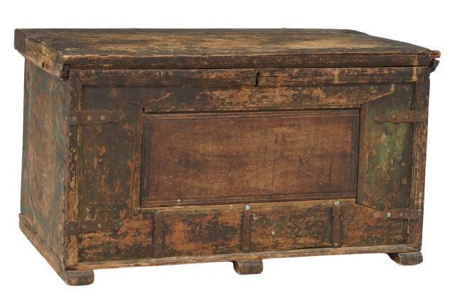 Appraisal: Rustic pine storage chest with remnants of polychrome paint late