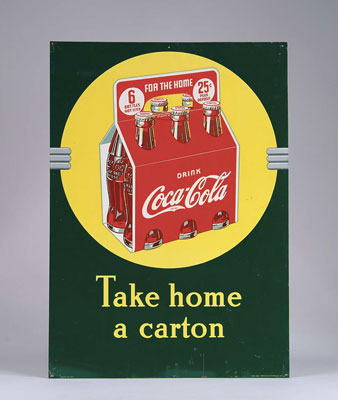 Appraisal: COCA COLA TIN SIX-PACK SIGN Illustration of early cardboard six-pack