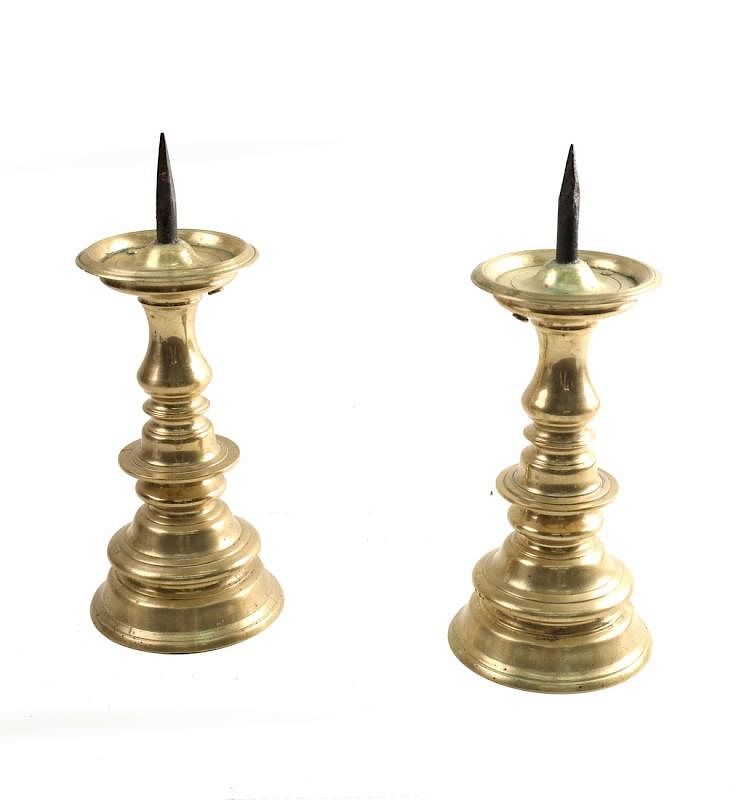 Appraisal: Pair of Brass Candlesticks Pair of th century style brass