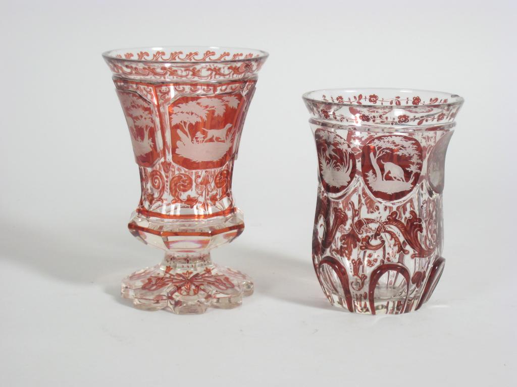 Appraisal: Two th Century Bohemian ruby flashed Goblets with reserves of