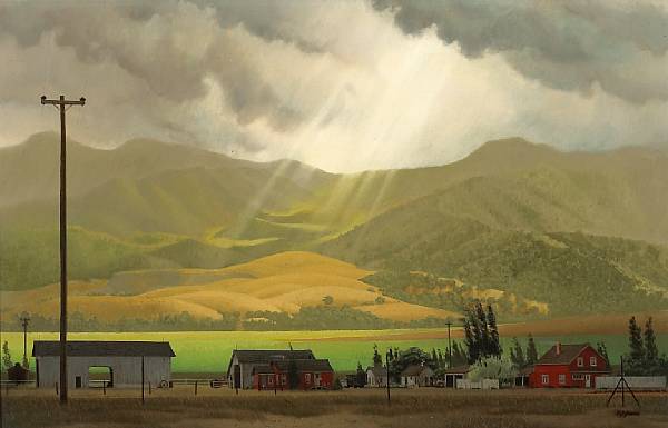 Appraisal: Ron Grauer American born Sunlight streaming through clouds Carmel Valley