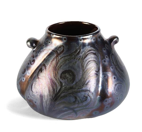 Appraisal: A Weller Sicard two-handled vase with Peacock Feathers height in