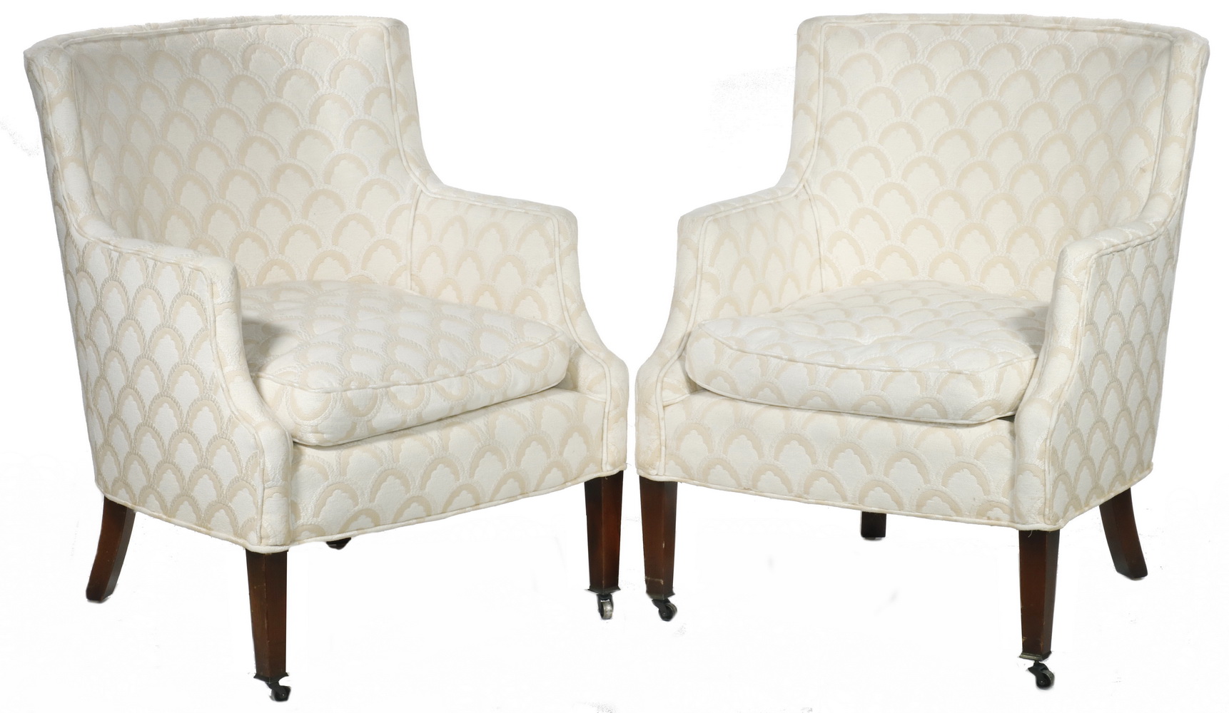 Appraisal: PR OF BARRELBACK ARMCHAIRS Fully Upholstered Armchairs in cream and