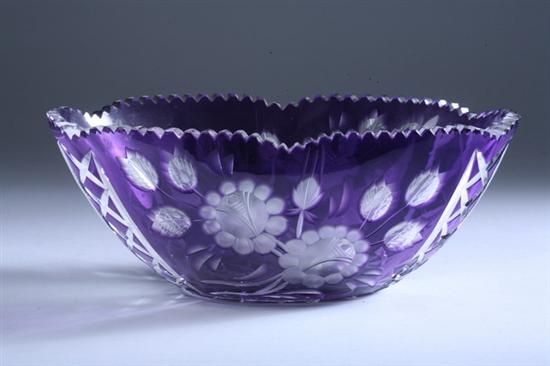 Appraisal: BOHEMIAN AMETHYST CUT-TO-CLEAR GLASS CENTERBOWL th century - x in