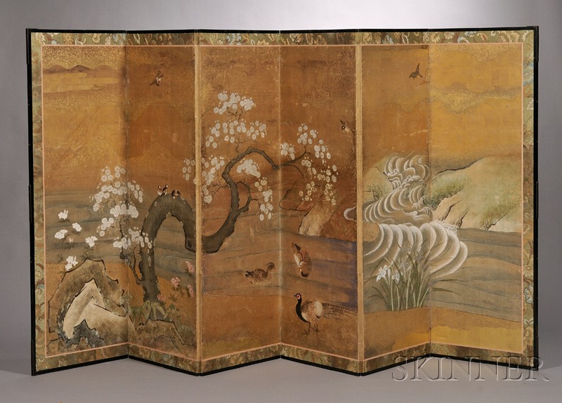 Appraisal: Six Panel Folding Screen Japan th th century ink and