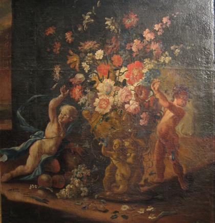 Appraisal: CONTINENTAL SCHOOL th century STILL LIFE OF FLOWERS IN URN