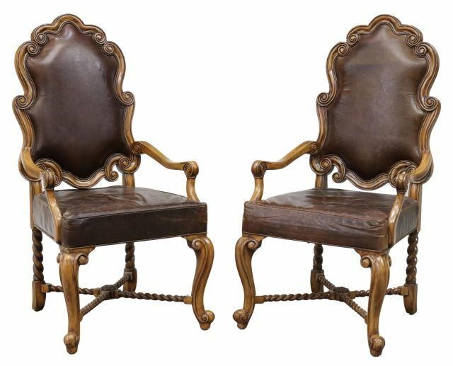 Appraisal: pair Baroque style leather armchairs Maitland-Smith late th c embossed