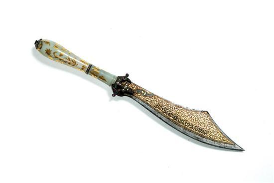 Appraisal: JEWELLED AND GILT KNIFE India possibly Mughal late th-early th