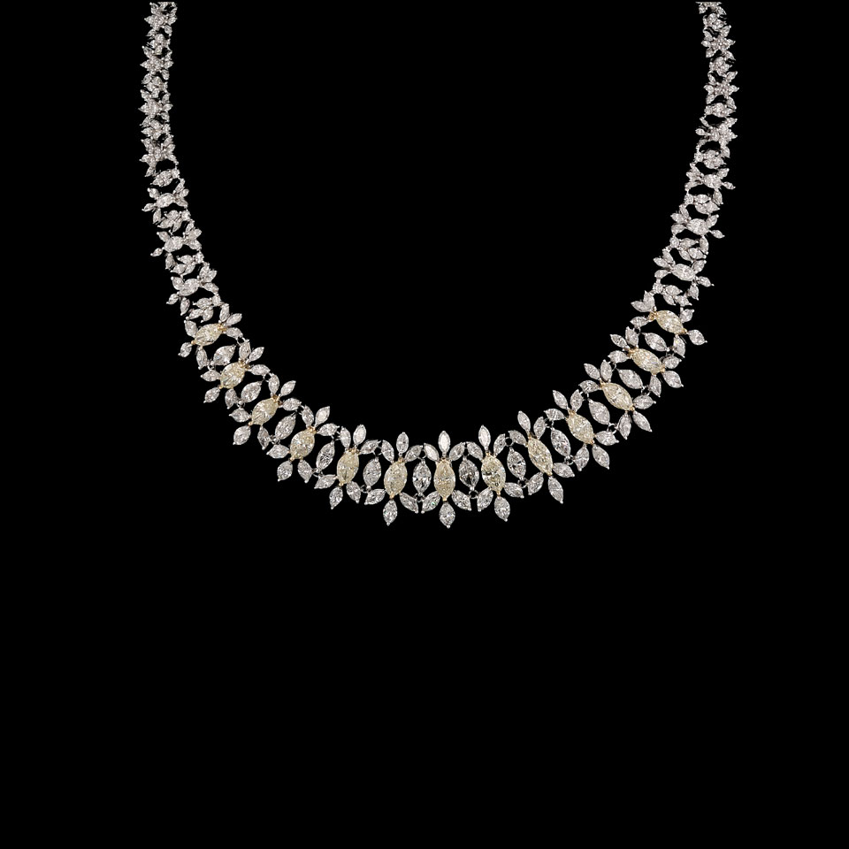 Appraisal: k White Gold Collar Necklace set with marquis cut yellow