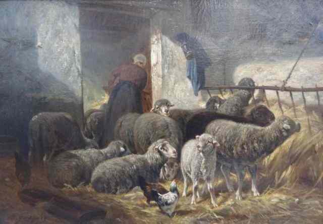 Appraisal: JACQUES Charles Emil Oil on Canvas of Sheep Figure in