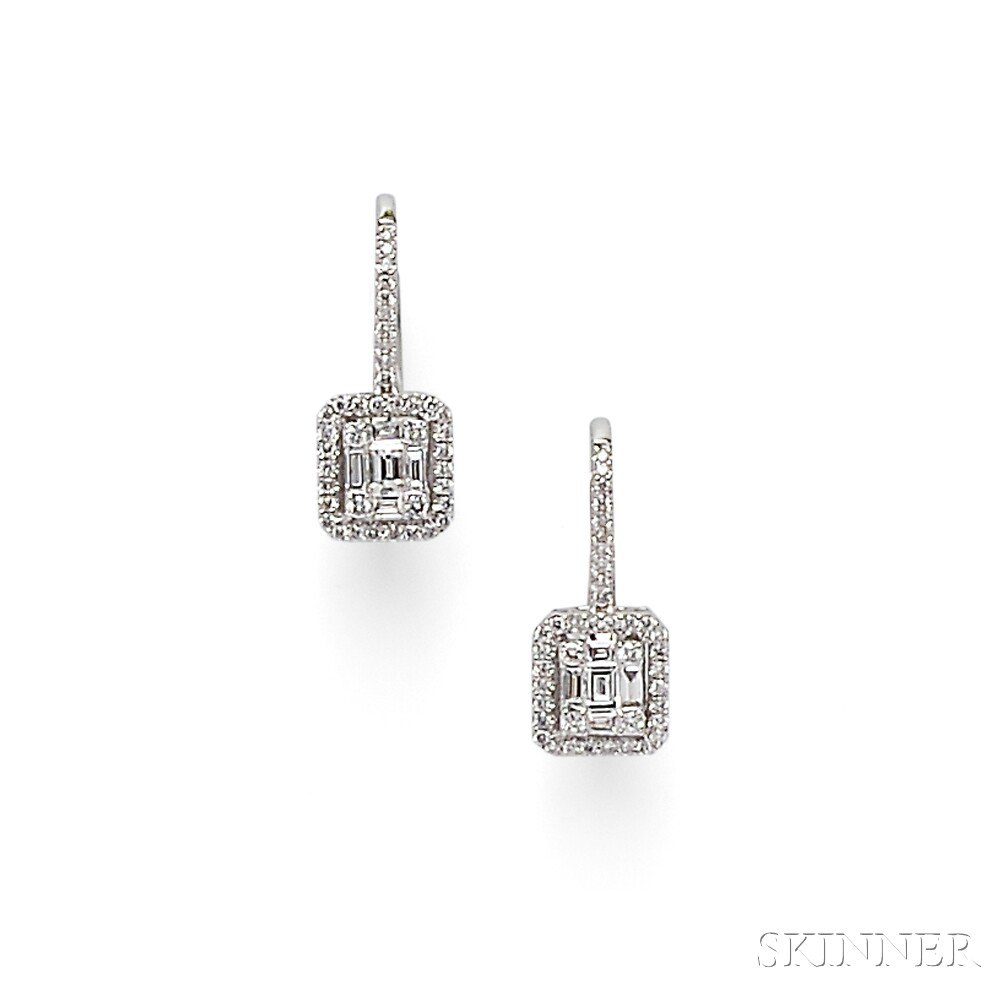 Appraisal: kt White Gold and Diamond Earpendants set with baguette- and