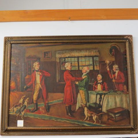 Appraisal: Antique Oil Painting Returning from the Hunt hunters and hounds