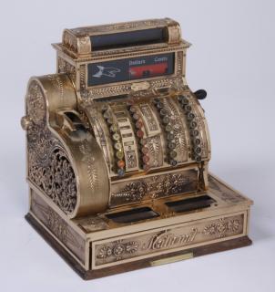 Appraisal: Circa National cash register Circa brass plated cash register with