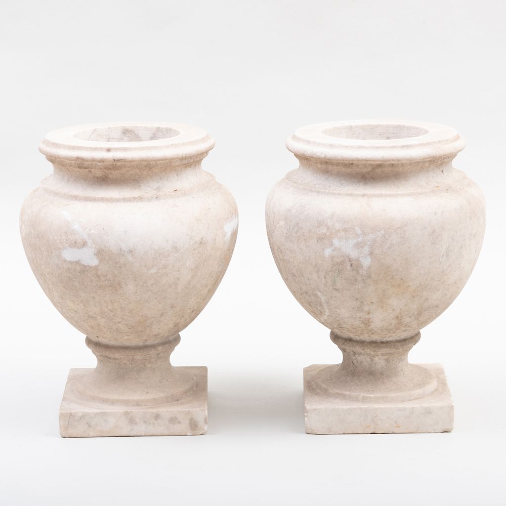 Appraisal: Pair of Marble Garden Urns x in diam Condition Minor