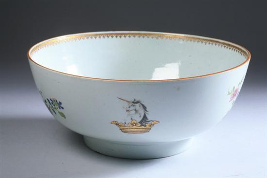 Appraisal: CHINESE FAMILLE ROSE PORCELAIN CRESTED PUNCH BOWL th century The