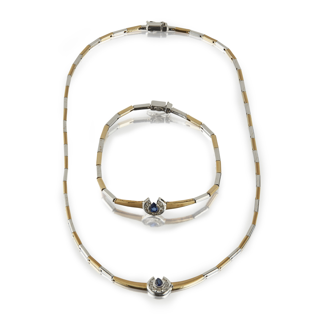 Appraisal: A contemporary sapphire and diamond set necklace and bracelet each