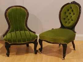 Appraisal: A Victorian walnut and upholstered Grandmother chair together with a