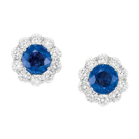 Appraisal: Pair of Sapphire and Diamond Earclips Estimate -